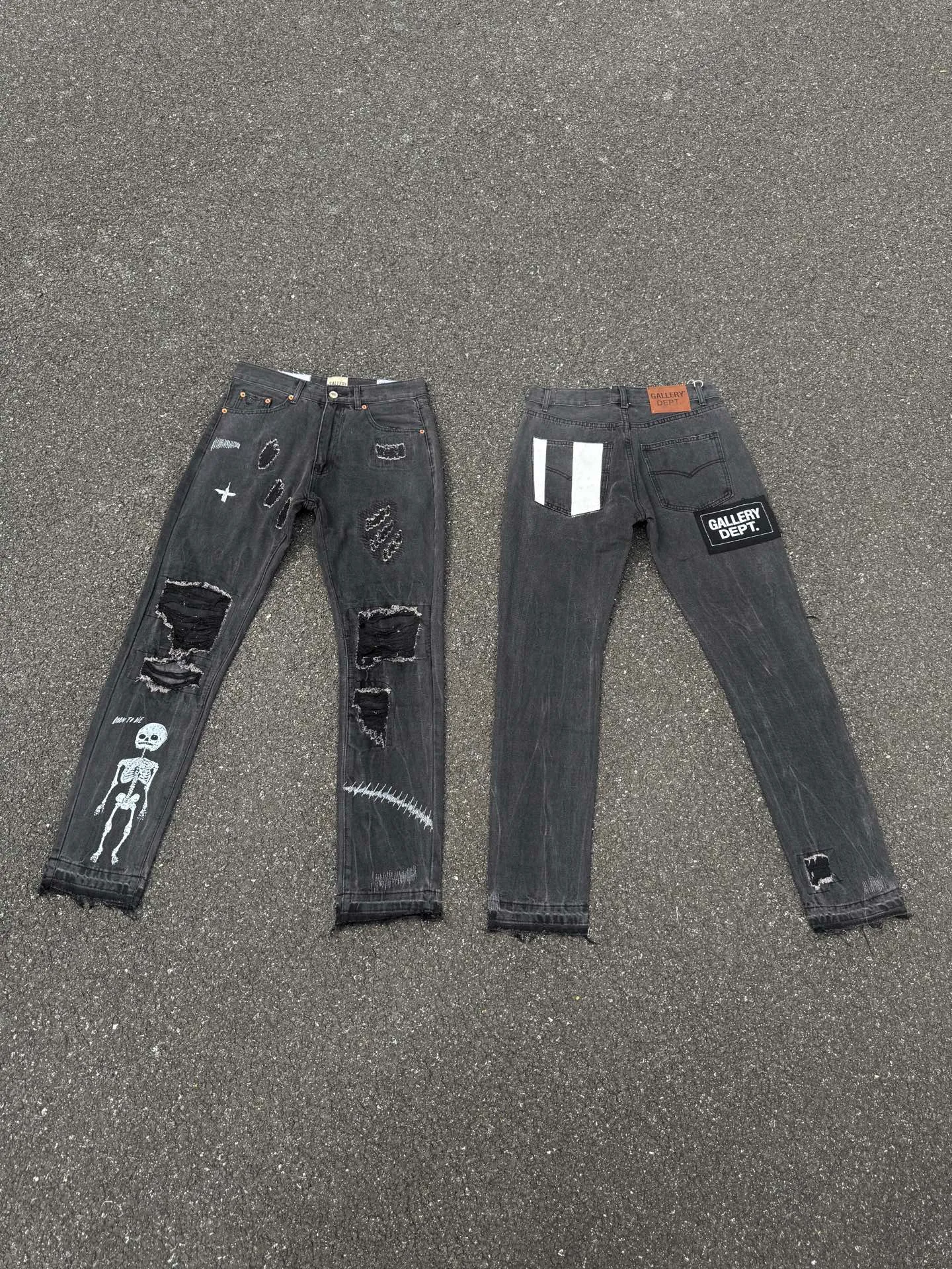 P246💰G22 GALLERY DEPT. Skull hand-stitched distressed distressed jeans -Color: Black -Size: S-XXL